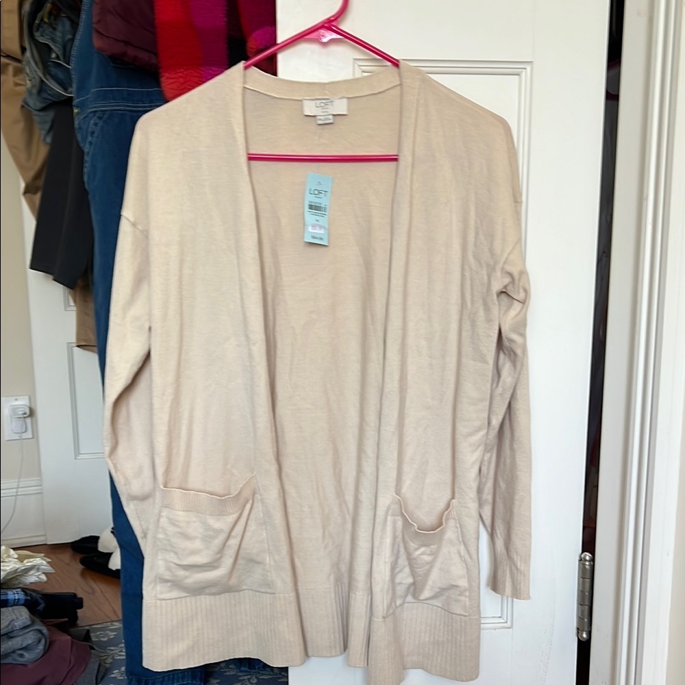 LOFT Cream Long Knit Cardigan Sweater